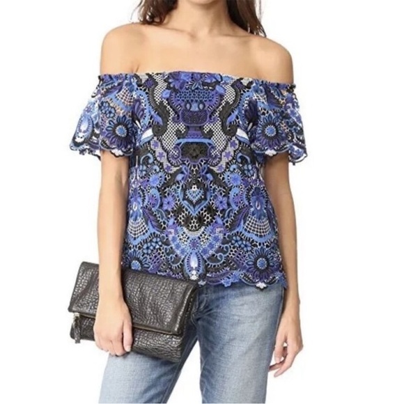 Alice + Olivia Maxie Off-the-Shoulder Guipure Lace Top S - Picture 8 of 8